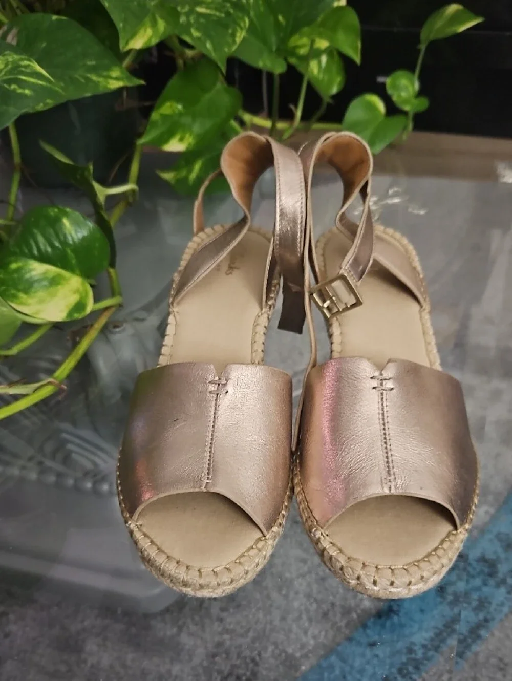 Clarks Rose Gold Espadrille Wedge Slingbacks